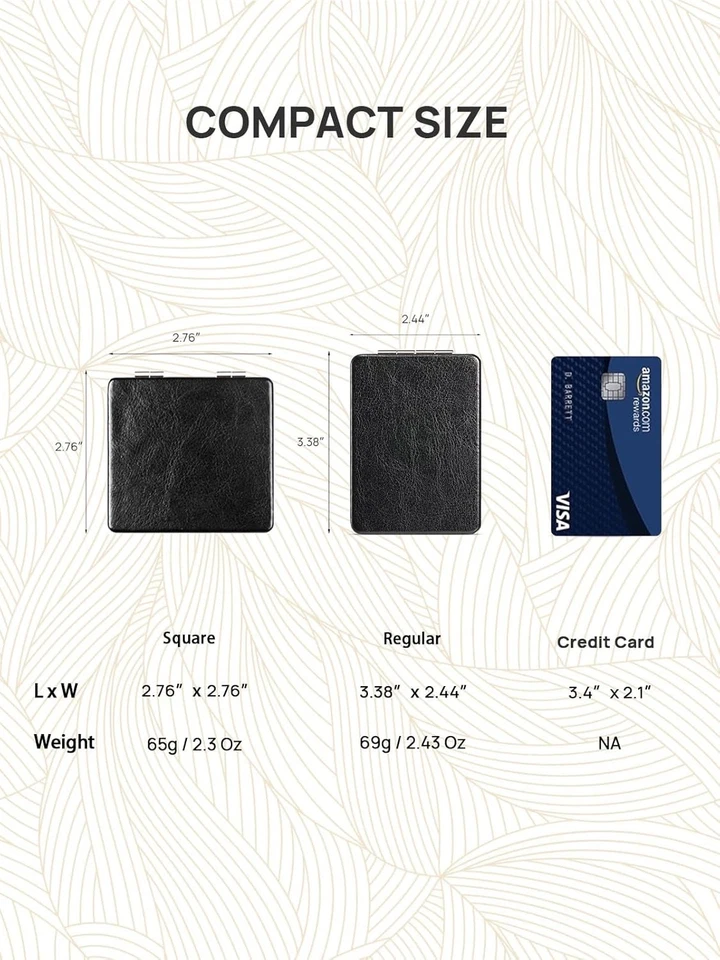 Espejo Compacto OMIRO, Cuero PU Clásico 1X/3X 2.8L x 2.8W, Negro Foto 4 de 4