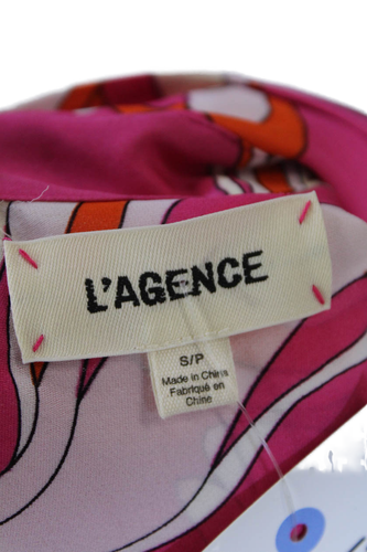 L'Agence Womens Silk Swirled Print Collared Buttoned Blouse Pink Size S - Picture 5 of 7