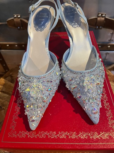 Rene' Caovilla Slingbacks EU 35 US 5 1/2 Denim Lace Crystal Strass Cinderella - Picture 2 of 19
