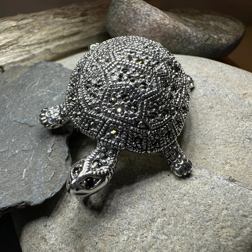 Turtle Brooch Large Marcasite Ladies Gift Animal Victorian Style Pin 925 - Picture 2 of 9