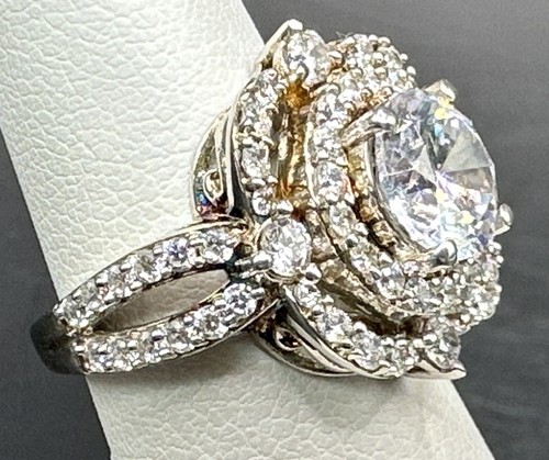 Sterling Silver SJD 925 CZ Cocktail Ring Size 5 Large - Picture 3 of 11