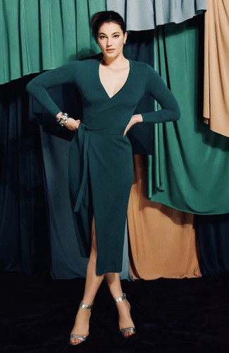 Vestido envolvente midi de cachemir esmeralda S 4 6 $498 DVF Diane von Furstenberg ASTRID - Imagen 5 de 11