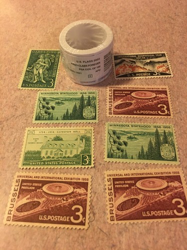 alte 3 Cent Briefmarken und Rolle mit 100 für/immer