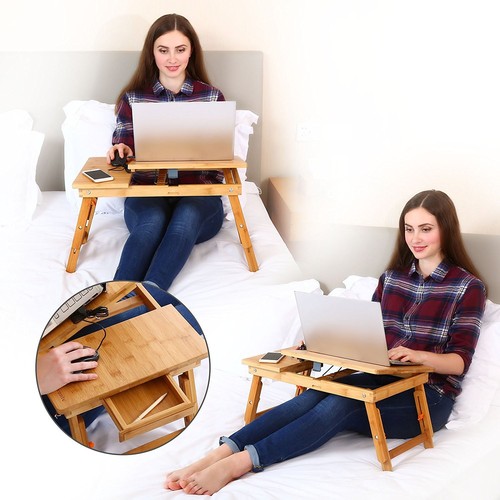 Biurko na laptopa Stół Regulowany bambus Składany Śniadanie Taca na łóżko w' - Zdjęcie 8 z 8