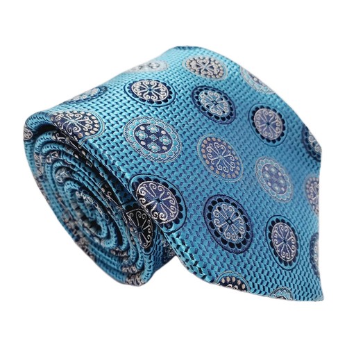 Corbata de seda para hombre Cremieux azul patrón geométrico tela jacquard XL - Imagen 1 de 5