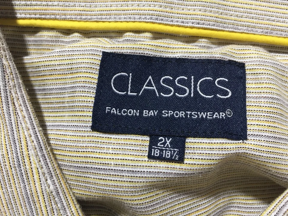 经典猎鹰湾运动服正装衬衫男式 2X 18-18.5 黄色银色条纹 — 第 3/4 张图片