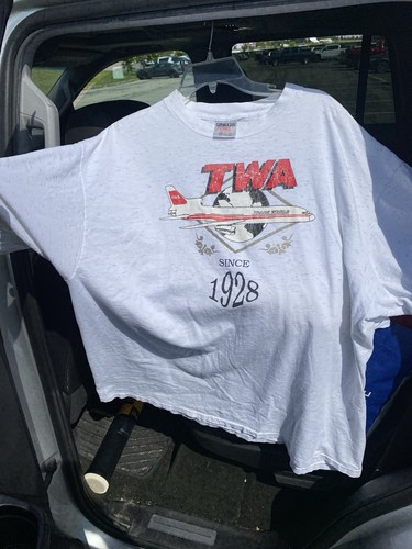 Rare Vtg XXL -TWA Airlines Graphic Single Stitch T Shirt Men Speckle Gray Oneita - Picture 2 of 5