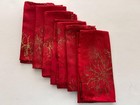 Lot 6 cloth napkins 16 x 16 red with gold Xmas holly damask