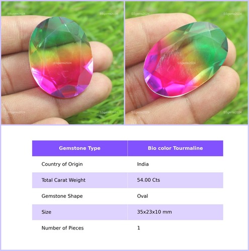 Lab-Created Bio color Tourmaline Gemstone Loose Oval Semiprecious Faceted India - Picture 38 of 53