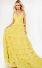 Jovani 08480 Yellow Tiered Ruffle Prom Dress Pageant Gown New with Tags Size 10