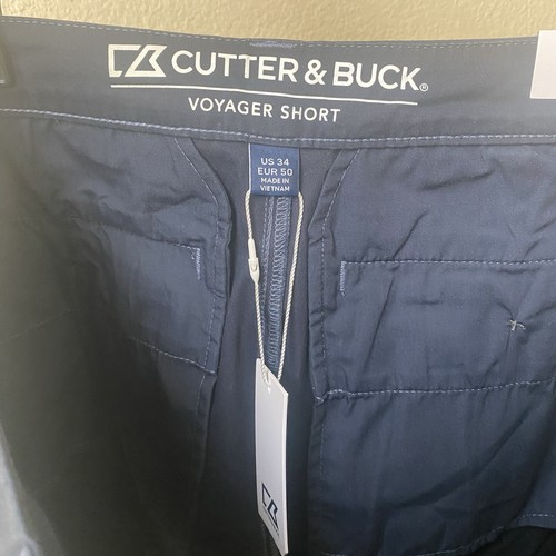 Cutter & Buck Voyager Shorts Men 34 Navy Blue Flat Front Golf Stretch Chino - Picture 10 of 11