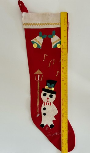 Vintage MCM roter Filz Weihnachtsstrumpf - Schneemann pfeift - Japan 24,5" - Bild 8 von 11