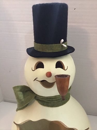 Meadowbrooke Gourd Primitive Handcrafted SnowMan Christmas Scarf-Hat Lighted - Picture 3 of 6