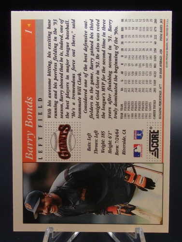 Puntuación #1 Barry Bonds 1994 casi nuevo - Imagen 2 de 2