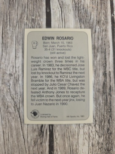 Boxing 1991 EDWIN ROSARIO #33 AW Sports Card HOF Vintage π - Picture 2 of 2