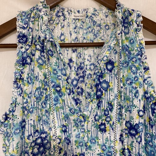 Poupette St Barth Clara Boho Blue Floral Sleeveless Eyelet Cotton Dress Small 2 - Picture 4 of 16