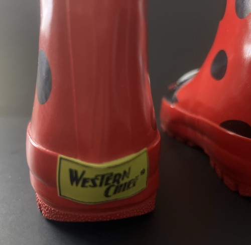 Girls Size 10 Boots WESTERN CHIEF Ladybug Rain Snow Rubber Waterproof Pull Up - Picture 6 of 10
