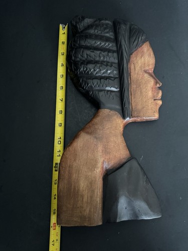 Hand Carved African Woman Vintage Solid Wood Wall Hanging Or Standing Art 16” - Picture 9 of 11