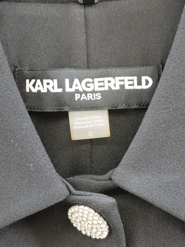 KARL LAGERFELD PARIS Scuba Button Front Dress Womens 0 Black Collared Sleeveless - Picture 9 of 15