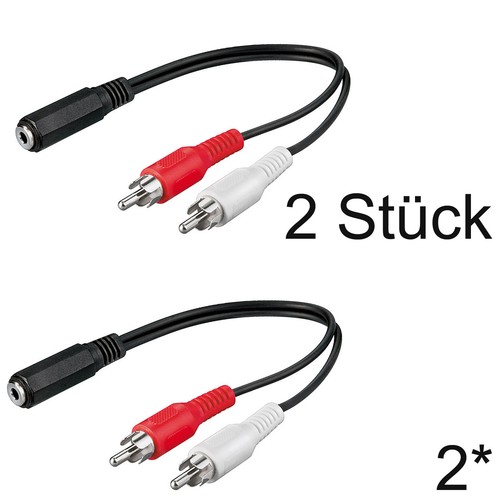 2 Stück 20cm Cinch Kabel Y Adapter 2* Chinch St. <> 3,5mm Klinke Buchse Kupplung - Bild 1 von 4