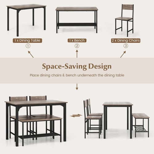 Dining Table Set for 4, Kitchen Table and 2 Chairs for 4 with Bench, 4 Piece ... - Picture 8 of 8