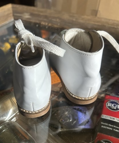 Vintage Baby Toddler White Leather Shoes Sz 5 1/2E Exc Condition Lace Up QUALITY - Picture 8 of 12