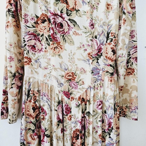 Phoebe Size 10 Vintage Beige Rose Floral Long Sleeved 80s Prairie Fit and Flare - Picture 19 of 23
