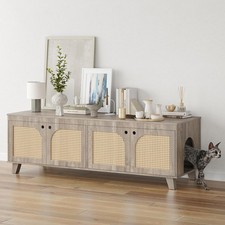 Double Cat Litter Box Enclosure Cabinet with Rattan Doors, Spacious for Two