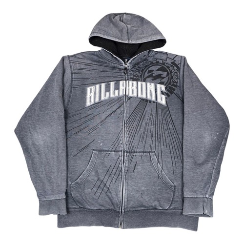 Vintage Y2K Billabong Hoodie Mens XL Surf Skate Full Zip Sherpa Gray Tribal Fade