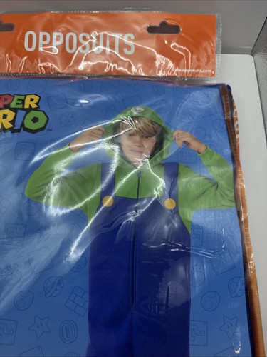 Luigi Super Mario One Piece Union Suit Costume Pajamas Youth Size 6-8 Hoodie NWT - Picture 3 of 8