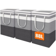 HomeHacks 3-Pack Large Laundry Basket, Waterproof, Freestanding Laundry Hampe...