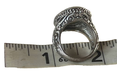 Oval Chunky Silver Scroll White Stone Band Ring Size 7 - Picture 9 of 19