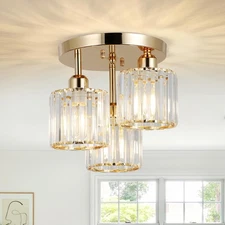 3 Light Gold LED Pendant Lights Crystal Shade Ceiling Chandelier Kitchen Fixture