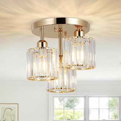 3 Light Gold LED Pendant Lights Crystal Shade Ceiling Chandelier Kitchen Fixture