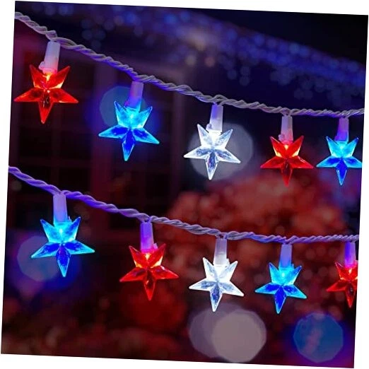 4th of July Decor Red White Blue Stars String Lights, 17ft 50 17 FT - 50 LED