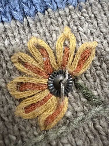 Vintage Alfred Dunner Rollkragenpullover XL hellbraun Wildblumenstickerei Herbst Perlen Cottag - Bild 3 von 10