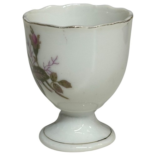 Moss Rose Egg Cup White Porcelain Red Rose Gold Trim Vintage Wales Japan - Picture 3 of 8