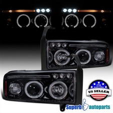 Fits 1994-2001 Ram 1500 2500 3500 Black Smoke Projector Headlights Led Halo