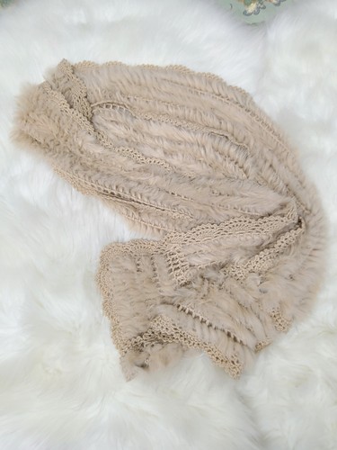 68" Elegant and Beautiful  Beige Real Rabbit Fur Knitted  Scarf - Picture 4 of 7