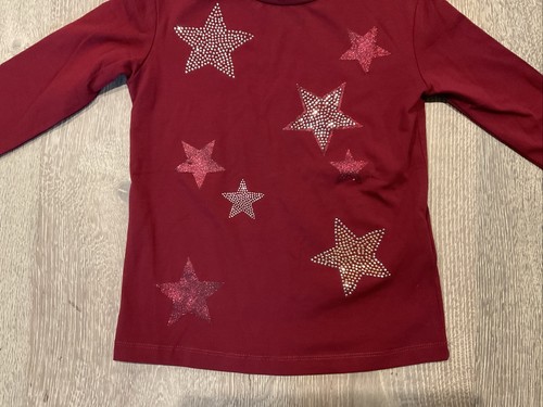 Mayoral Girls Size 8 Red Burgundy Long Sleeve Top Shirt With Stars New - Picture 4 of 5