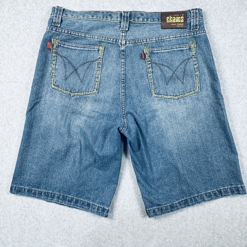 Jean Shorts Jorts Embroidered 38x11 Y2K Streetwear Skater Chams Hip Hop Baggy - Picture 5 of 15