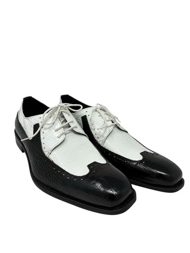 Zapatos Stacy Adams Portello Para Hombre 10 1/2 M Negro/Blanco Estampado Cocodrilo Lagarto NUEVO