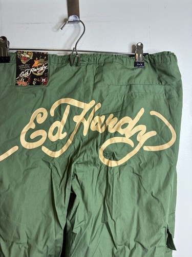 NWT Ed Hardy Army Green Poplin Cargo Pants Peacock Tattoo Women’s Medium - Picture 9 of 10