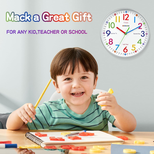 Telling Time Teaching Clock - Learning Clock for Kids - Kids Wall Clocks - Picture 2 of 9