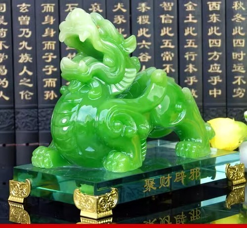1 PAIR Large Jade color Pixiu ornament Feng Shui Wealth Lucky Home Decor Gift - Picture 4 of 8