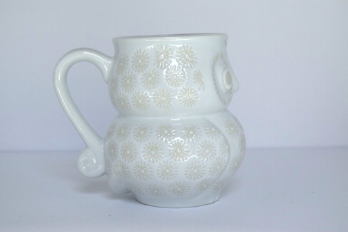 Royal Keramik Eule Kaffeebecher Tasse geprägt weiß Yokohama Vintage selten - Bild 5 von 9
