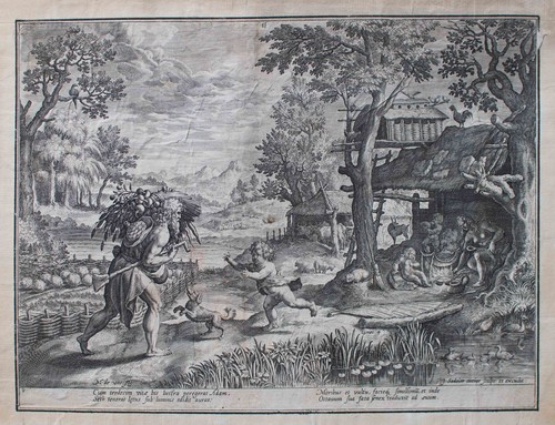 Johannes Sadeler Genesis Adam Eva mit Seth nach Maarten de Vos Kupferstich 16 Jh - Bild 3 von 4