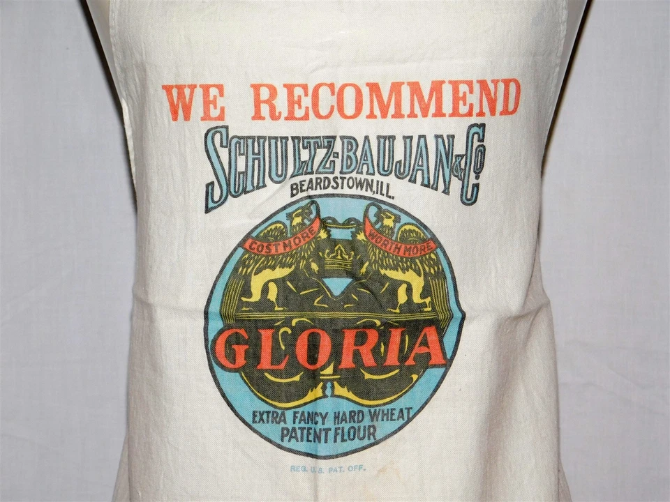 Vintage 1930s SCHULTZ BAUJAN Gloria Flour Beardstown IL Advertising Apron - Image 2 of 4