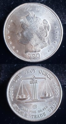 1990 Silver Trade Unit Morgan Dollar 1 Oz Troy 999 Fine Silver