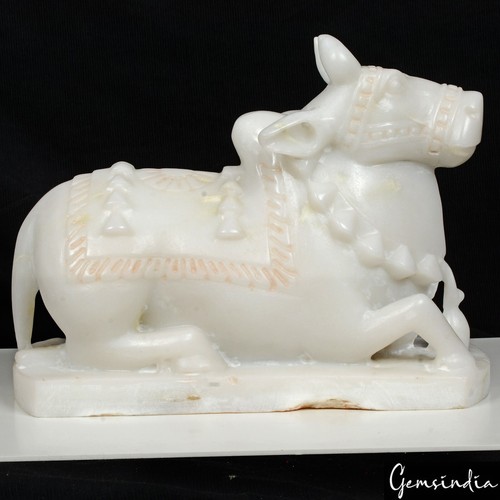 9 In White Marble Handmade Nandi Bull~ Symbol of Devotion Sculpture/Home Decor - Picture 3 of 8